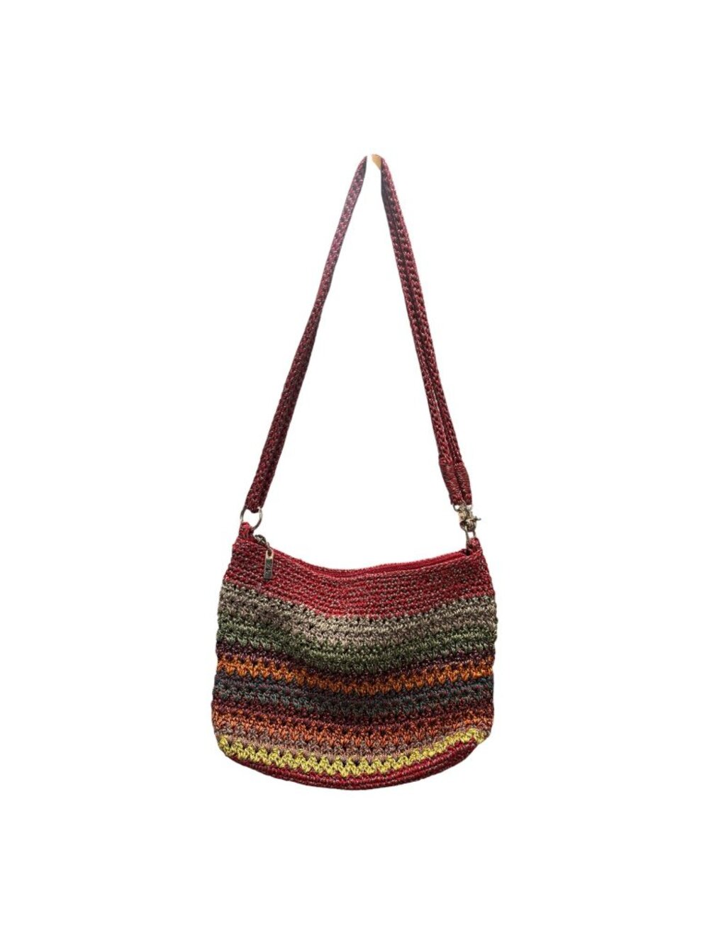 The Sak Crochet Shoulder Bag Multicolor Stripe Knit Hobo Purse Boho Zip Top - Picture 2 of 11